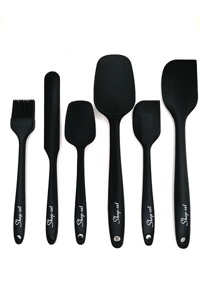 Shop-set Heat Resistant Fireproof Non-Stick Silicone Spatula Set 6 Pieces - Black