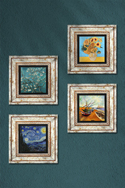Pinecone Van Gogh Stone Wall Painting Framed Wall Decor 4 Piece Painting Set Wall Art Tk4-71