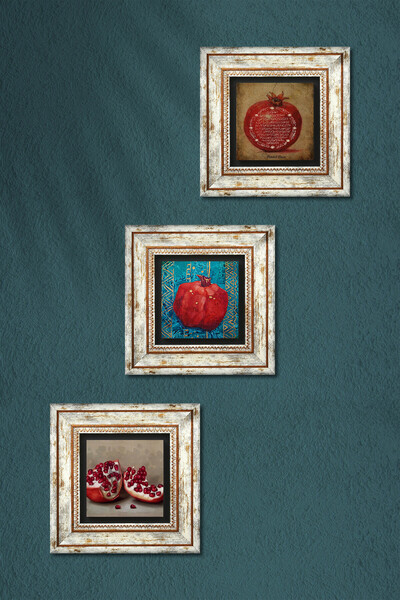 Pinecone Fertility Prayer, Pomegranate Stone Wall Painting Framed Wall Decor 3 Piece Painting Set Wall Art Tk3-791