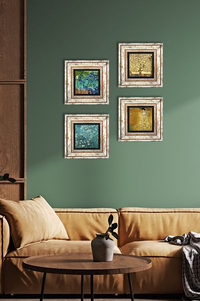 Pinecone Gustav Klimt,Van Gogh Stone Wall Painting Framed Wall Decor 4 Piece Painting Set Wall Art Tk4-678