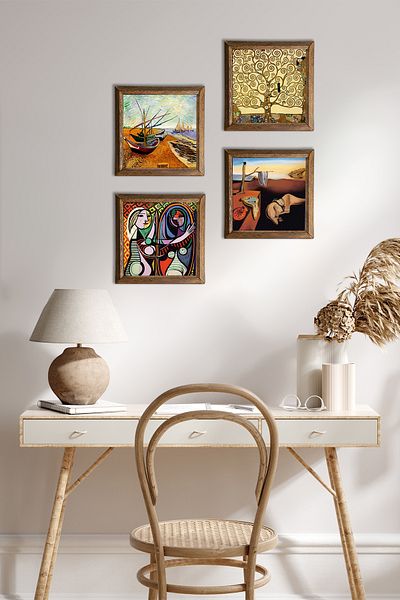 Pinecone Dalí, Picasso, Van Gogh, Gustav Klimt Πέτρινη Ζωγραφική Τοίχων Ξύλινο Διακοσμητικό Τοίχου W4-697