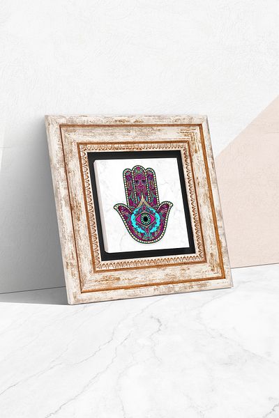 Pinecone Fatma Ana Hand (Hamsa) Πέτρινη Ζωγραφική Τοίχου Κορνίζα Διακόσμηση Τοίχου Τέχνη TK1-143