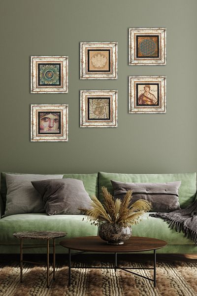 Pinecone Flower of Life, Mandala, Lotus Flower, Mosaic Series Stone Wall Painting Framed Wall Decor 6 Pieces
