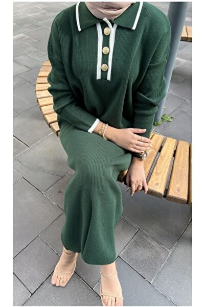 MAXXANA Υπερμεγέθη φόρεμα Hijab με ριμπ πλεκτό με λαιμόκοψη V