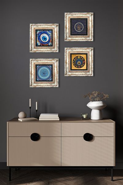 Pinecone Evil Eye Stone Wall Painting Framed Wall Decor 4 Piece Painting Set Wall Art Tk4-1223