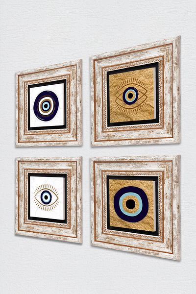 Pinecone Evil Eye Stone Wall Painting Framed Wall Decor 4 Piece Painting Set Wall Art Tk4-1077