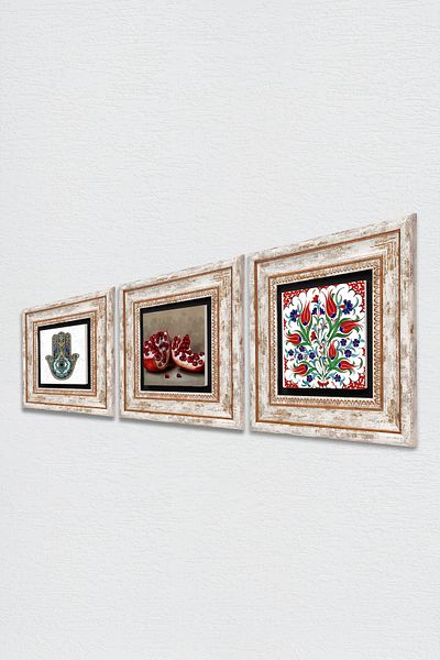 Pinecone Τοίχος με πλακάκια τέχνης τουλίπα, ρόδι, Fatma Ana Hand (Hamsa) Πέτρινη ζωγραφική τοίχου Διακόσμηση τοίχου με κορνίζα TK3-747