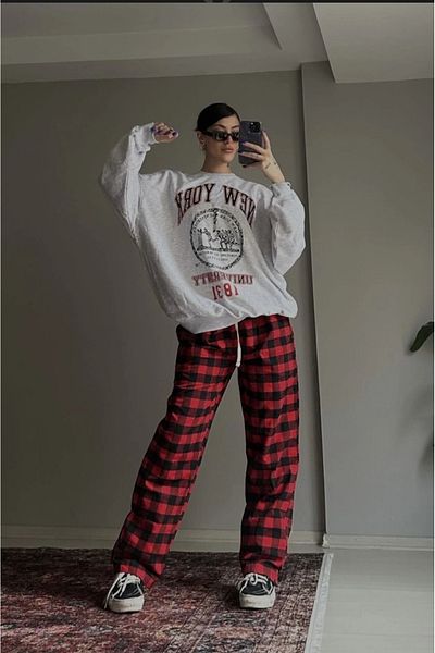 DEEFWEAR Harajuku Red Black Square Patterned Sweatpants / Pants