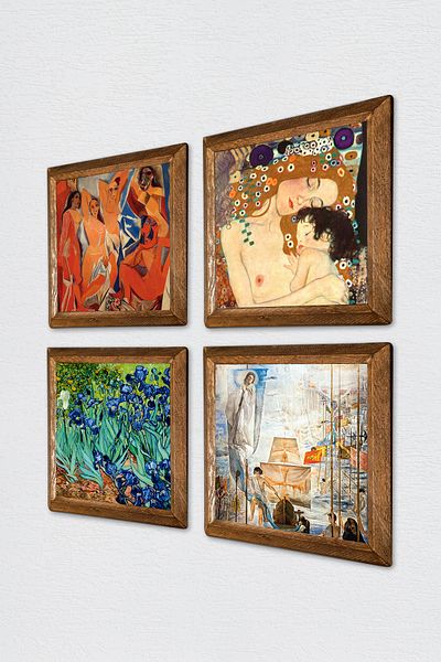 Pinecone Dali, Picasso, Van Gogh, Gustav Klimt Stone Wall Painting with Wooden Frame Wall Decor W4-947