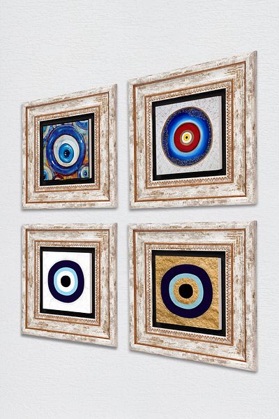 Pinecone Evil Eye Stone Wall Painting Framed Wall Decor 4 Piece Painting Set Wall Art Tk4-1234