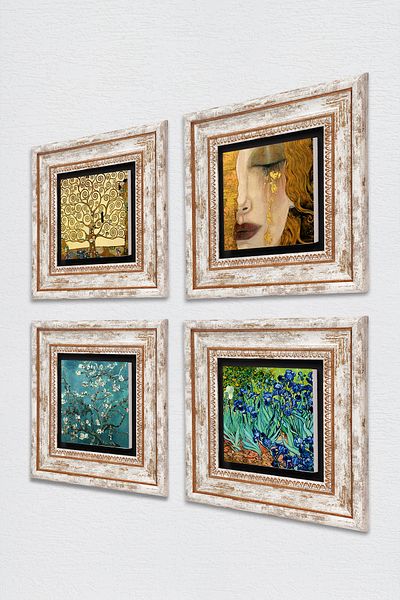 Pinecone Van Gogh, Gustav Klimt Stone Wall Painting Framed Wall Decor 4 Piece Painting Set Wall Art Tk4-1037