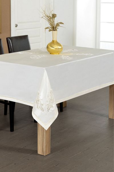 Finezza Anjelica Luxury Lace Monorail Fabric White Tablecloth 170x230 Cm - 65