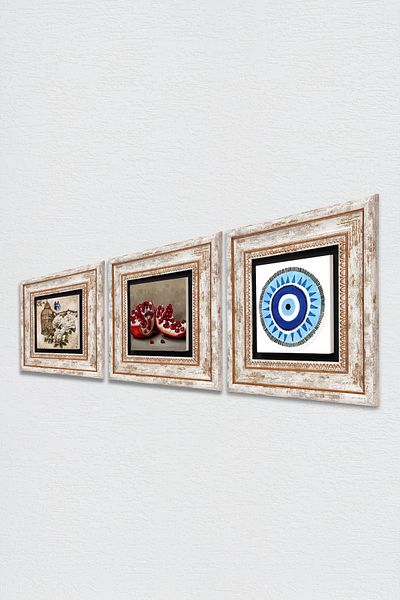 Pinecone Evil Eye, Butterfly Flower, Pomegranate Stone Ζωγραφική Τοίχου Πλαίσιο Διακόσμηση Τοίχου 3 τεμαχίων Σετ ζωγραφικής TK3-1108