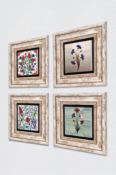 Pinecone Ebru Art, Tulip Stone Wall Painting Πλαίσιο Διακόσμηση τοίχου 4 τεμαχίων Σετ ζωγραφικής Wall Art TK4-703