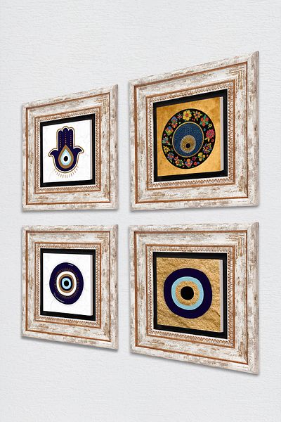 Pinecone Fatma Ana Eli (Hamsa), Evil Eye Stone Wall Table Framed Wall Decor 4 Piece Table Set TK4-1847