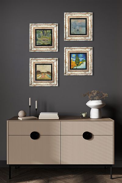 Pinecone Van Gogh, Claude Monet Πέτρινη Ζωγραφική Τοίχων Διακόσμηση Τοίχου με Κορνίζα 4 τεμαχίων Σετ Ζωγραφικής Wall Art TK4-1188