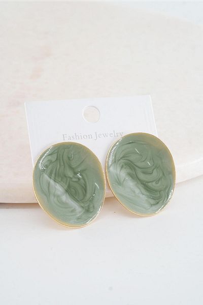 By Zeyna Aksesuar Women's Vip Series Enamel Oval Model Earring Set