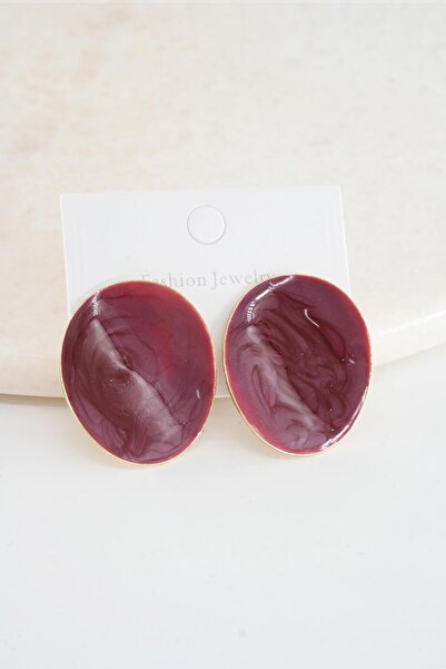 By Zeyna Aksesuar Women's Vip Series Enamel Oval Model Earring Set