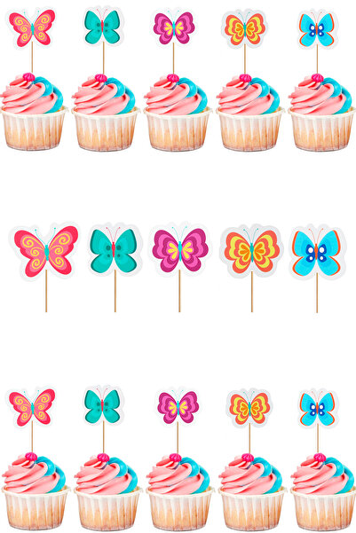 Yusuf Dirik YD Party Supplies مسواك كب كيك على شكل فراشات 20 قطعة