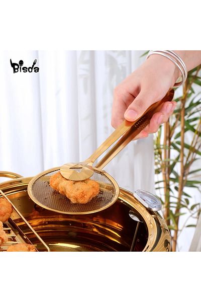 LOVYCO Gold Steel Screen Boiling and Frying Tongs Colander 29 Cm