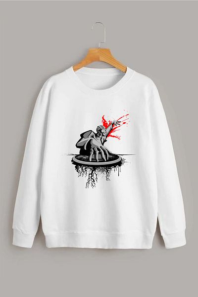 Vordevia Dj Printed White Oversize Round Neck Sweatshirt