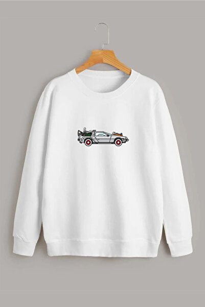 Vordevia Hanorac alb oversize cu gât rotund cu imprimeu Back To The Future