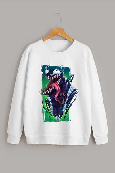 Vordevia Printed White Oversize Round Neck Sweatshirt