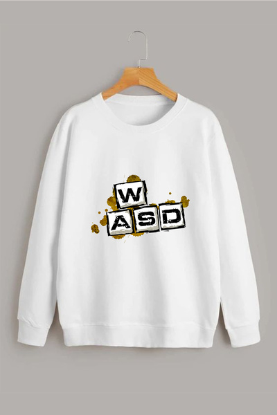 Vordevia WASD Gamer Štampano Bela Oversize kroj majica sa okruglim izrezom