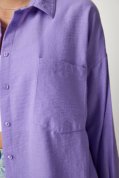 Happiness İstanbul Női lila Oversize len Ayrobin ing DD01222