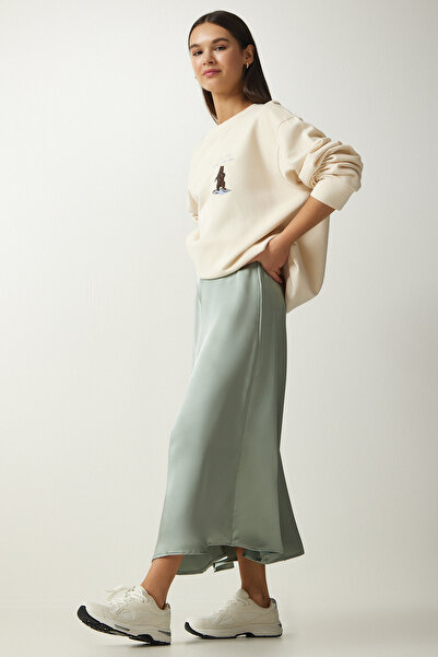 Happiness İstanbul Női Aqua Green aszimmetrikus szatén szoknya UB00218