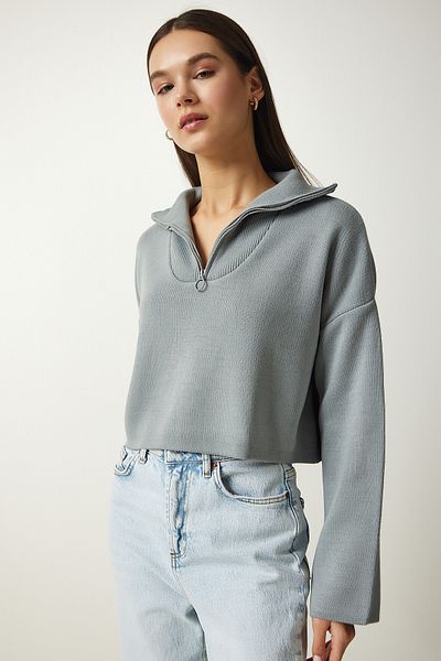 Happiness İstanbul Women's Stone Zipper Collar Knitwear Sweater PF00055