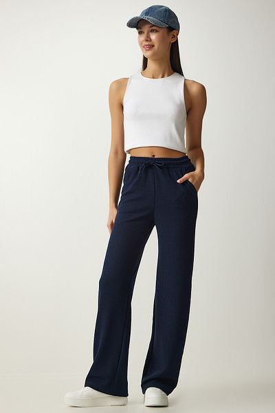Happiness İstanbul Marineblaue Camisole-Jogginghose mit Tasche für Damen MC00219