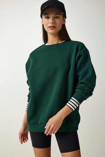 Happiness İstanbul Smaragdgrünes Basic-Sweatshirt für Damen OW00001