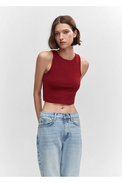 MANGO Woman Μπλούζα crop με γιακά halter