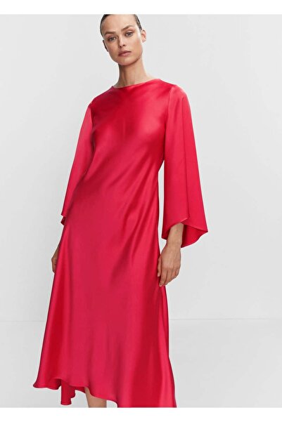 MANGO Woman Kolları Kloş Saten Elbise