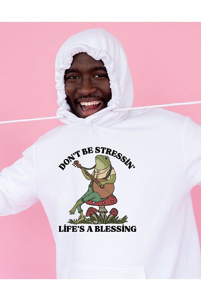 AEMİ Φούτερ Unisex Don't Be Stressin με στάμπα με κουκούλα oversize