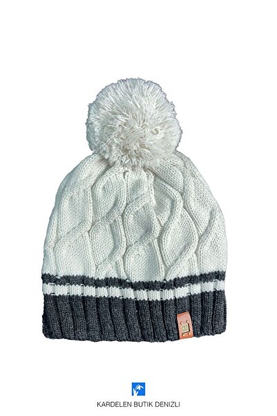 Kardelen Butik Denizli Children's Pompom Beret with Fleece Inside and Miflon (Age 5-9)