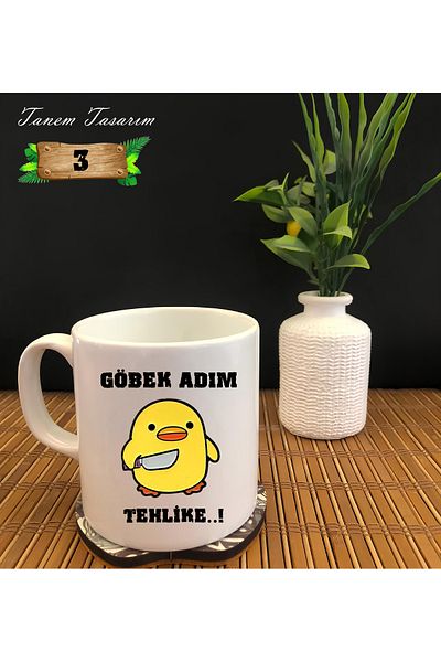 Tanem Tasarım White Porcelain Mug - Belly Step Hazard!