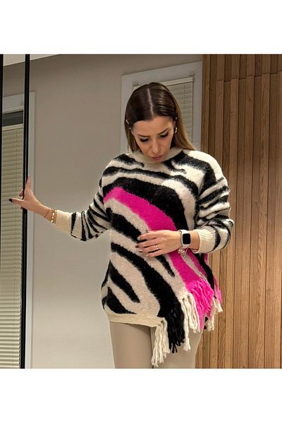 JASSADA Tasseled Zebra Pattern Sweater