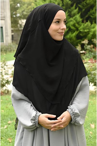 Melodi Scarf Γυναικείο χιτζάμπ σουφλέ Khimar με πέπλο τριών στρώσεων σιφόν σάλι μαύρο