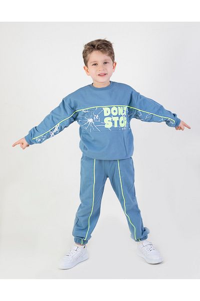 Harika KIDS Boy's Don't Stop Printed Knitted Basic Tracksuit Set
