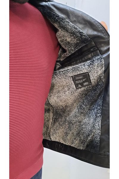 DYNAMO Men's Faux Leather Plush Lined Collared Coat