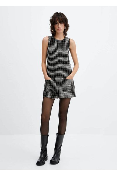 MANGO Woman Short Tweed Jumpsuit with Pockets