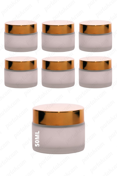 parlakcam 50ml buzlu renk krem kavanozu cam krem kutusu parlak gold renk kapa...