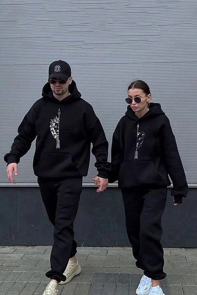 GREENCACTUS Lion Couples Printed Regular Fit με κουκούλα Lover Couple Συνδυαστική φόρμα