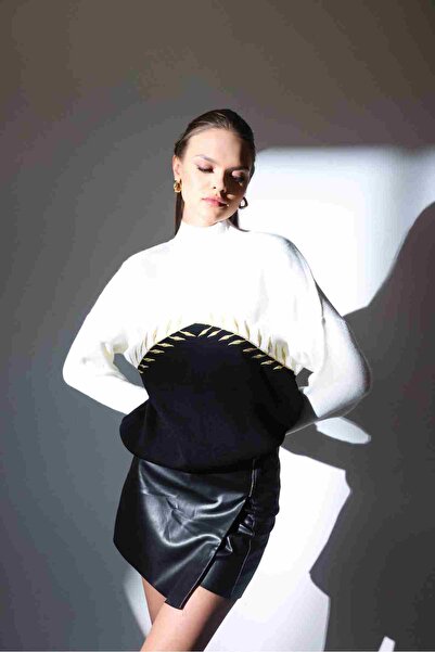 Jose Clothing Premium Collection Gold Embroidery Detail Stand Collar Long Sleeve Knitwear Sweater