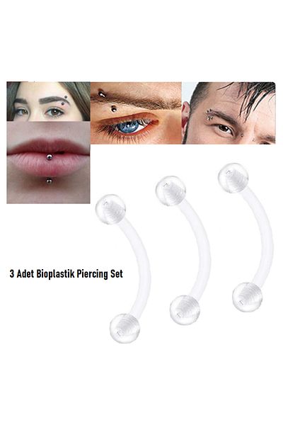 Öte Beri Antiallergic Surgical Bioplastic Eyebrow Navel Tragus Helix Cartilage 3Pcs Piercing Set