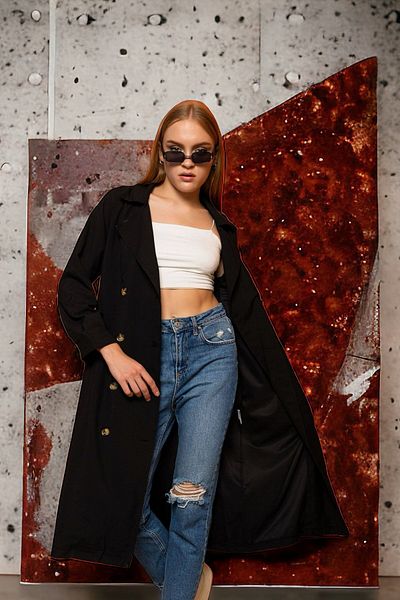 HAKKE Double Breasted Collar Detailed Trench Coat