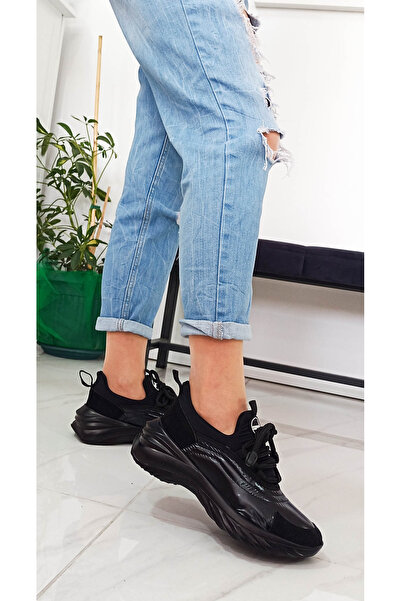 GDT Ayakkabı Black Color Lace-up Parachute Material Women's Sports Shoes