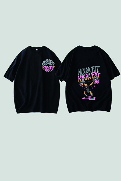 Vordevia Tricou oversize negru cu imprimeu Kinda Fit Kinda Fat